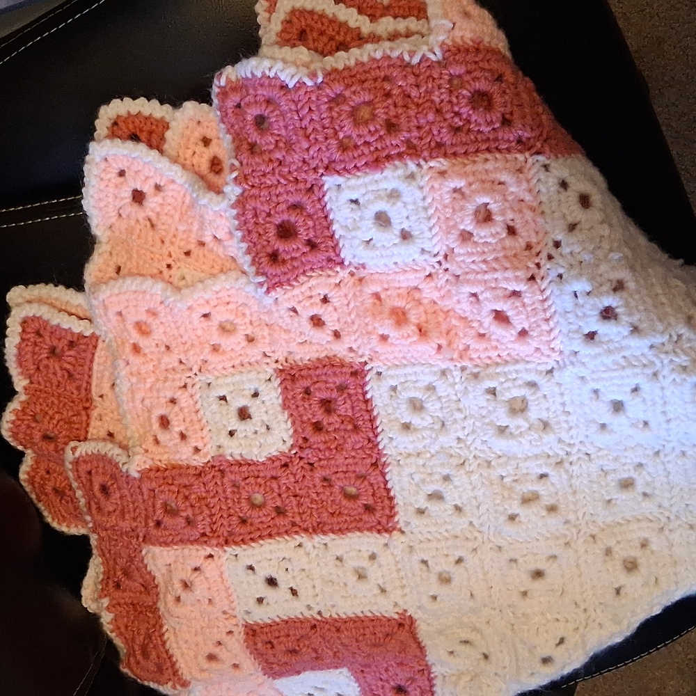 Handmade Pink, Light Pink and White Crochet Baby Blanket New NWOT